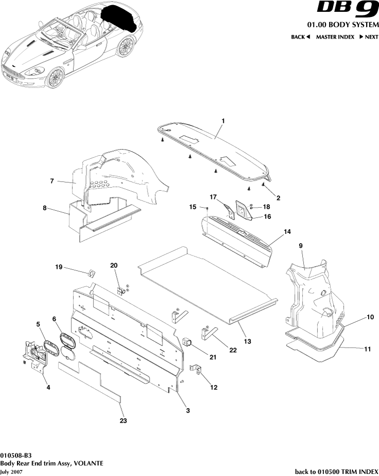 Interior Trim - Rear End Trim, Volante of Aston Martin Aston Martin GT DB9 (2004-2017)