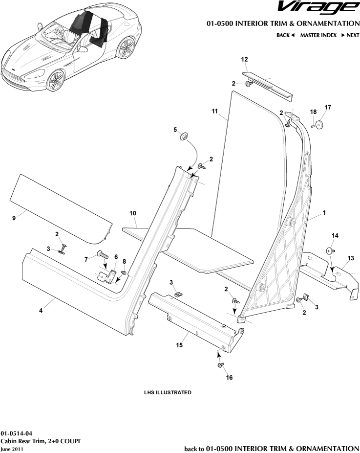 Interior Trim & Ornamentation - Cabin Rear Trim, 2+0 Coupe of Aston Martin Aston Martin GT VIRAGE (2012-2013)