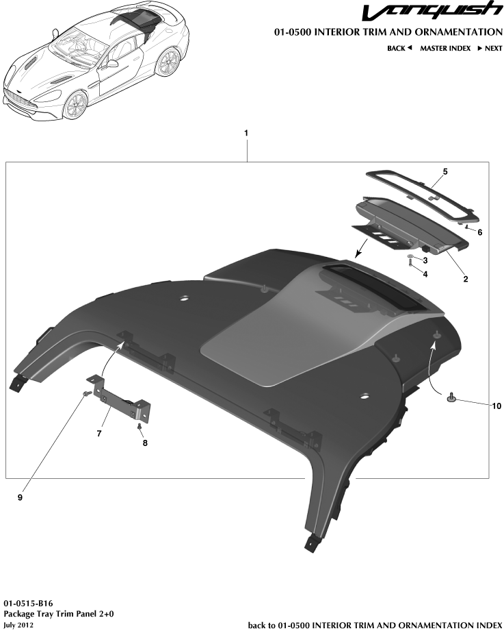 Interior Trim & Ornamentation - Parcel Shelf Trim Panel, 2+0 Coupe of Aston Martin Aston Martin GT VANQUISH (2013-2018)