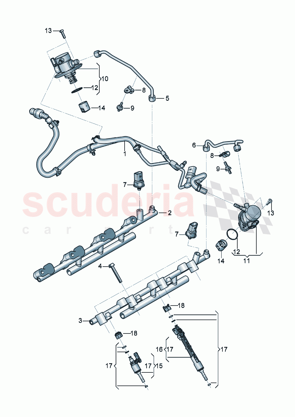Fuel pump Fuel line Fuel rail Injection valve of Bentley Bentley New Continental Convertible (2019-2024)