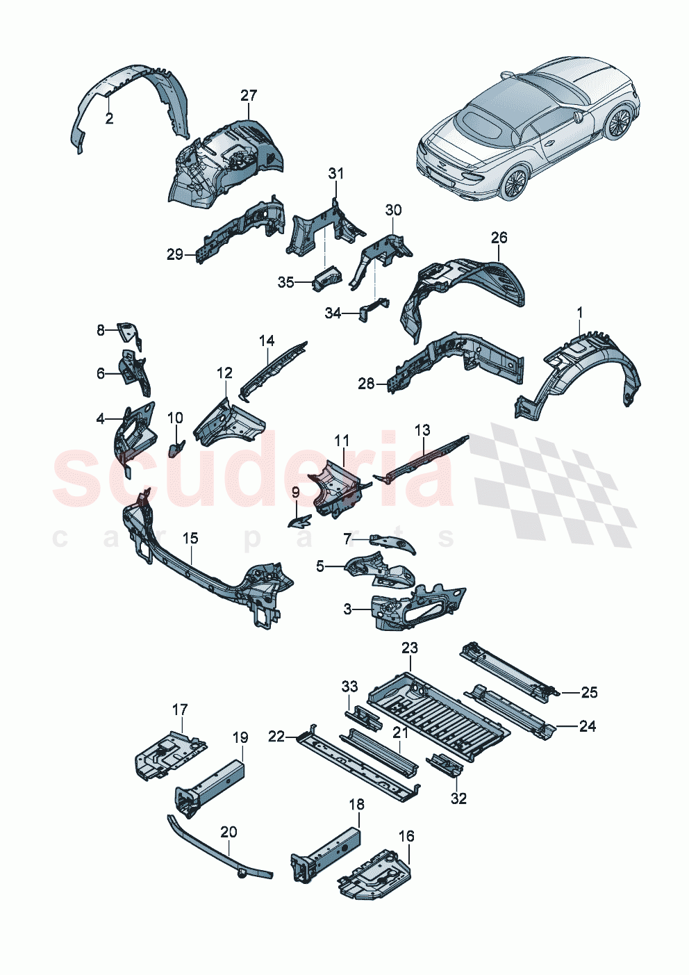 Side member Wheel housing Luggage compartment floor of Bentley Bentley New Continental Convertible (2019-2024)