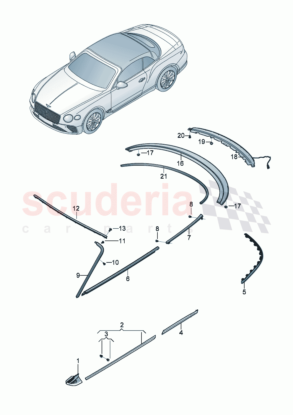Trim for door window frame trim strip for fender and door of Bentley Bentley New Continental Convertible (2019-2024)