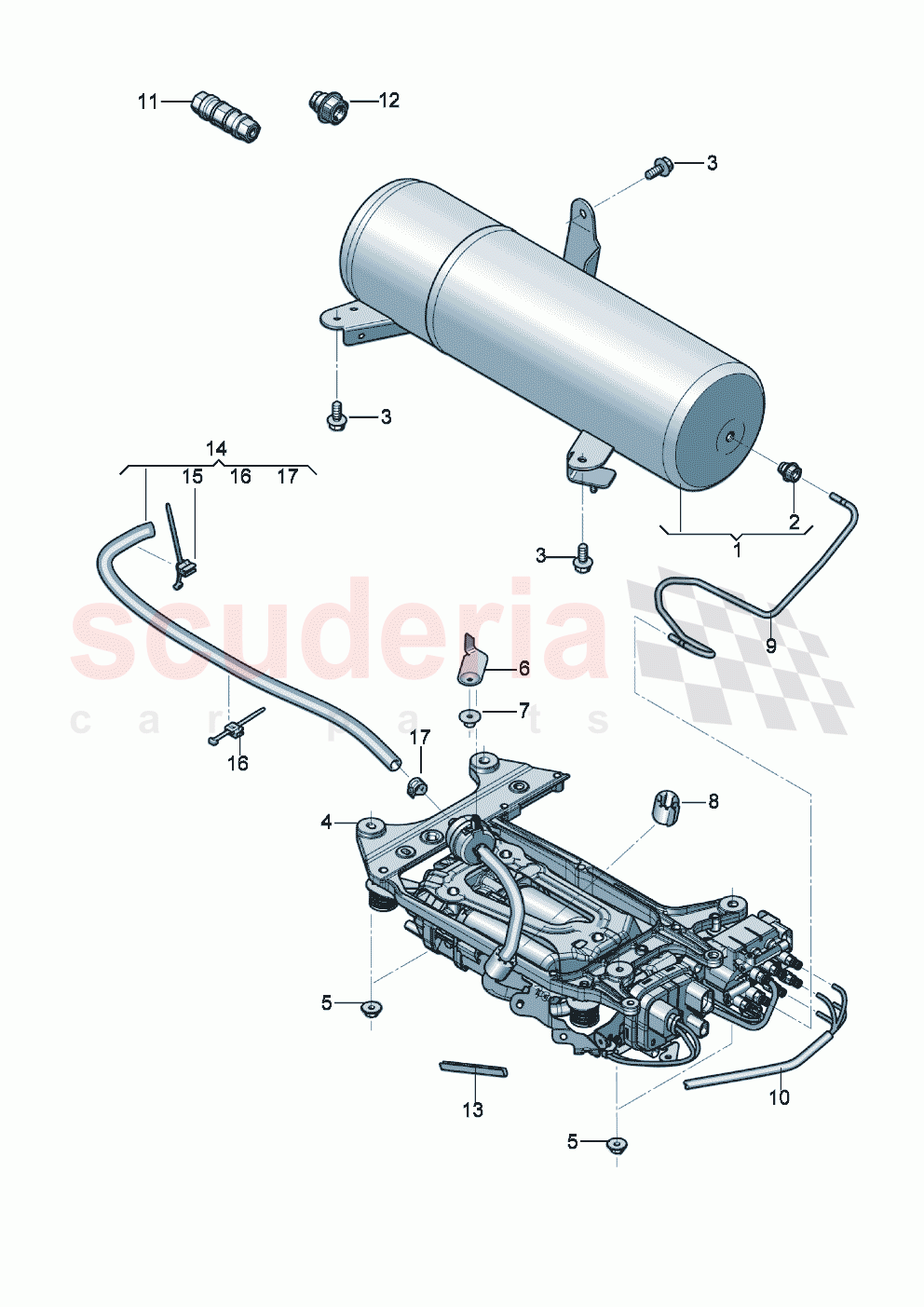 Air supply unit Pressure accumulator Air line connecting parts for self- levelling of Bentley Bentley New Continental Convertible (2019-2024)