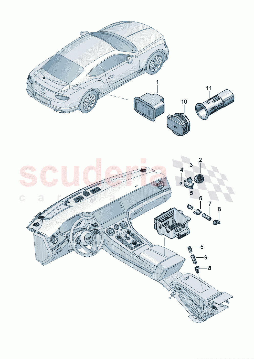 Analogue clock Cigarette lighter of Bentley Bentley New Continental GT (2019-2024)
