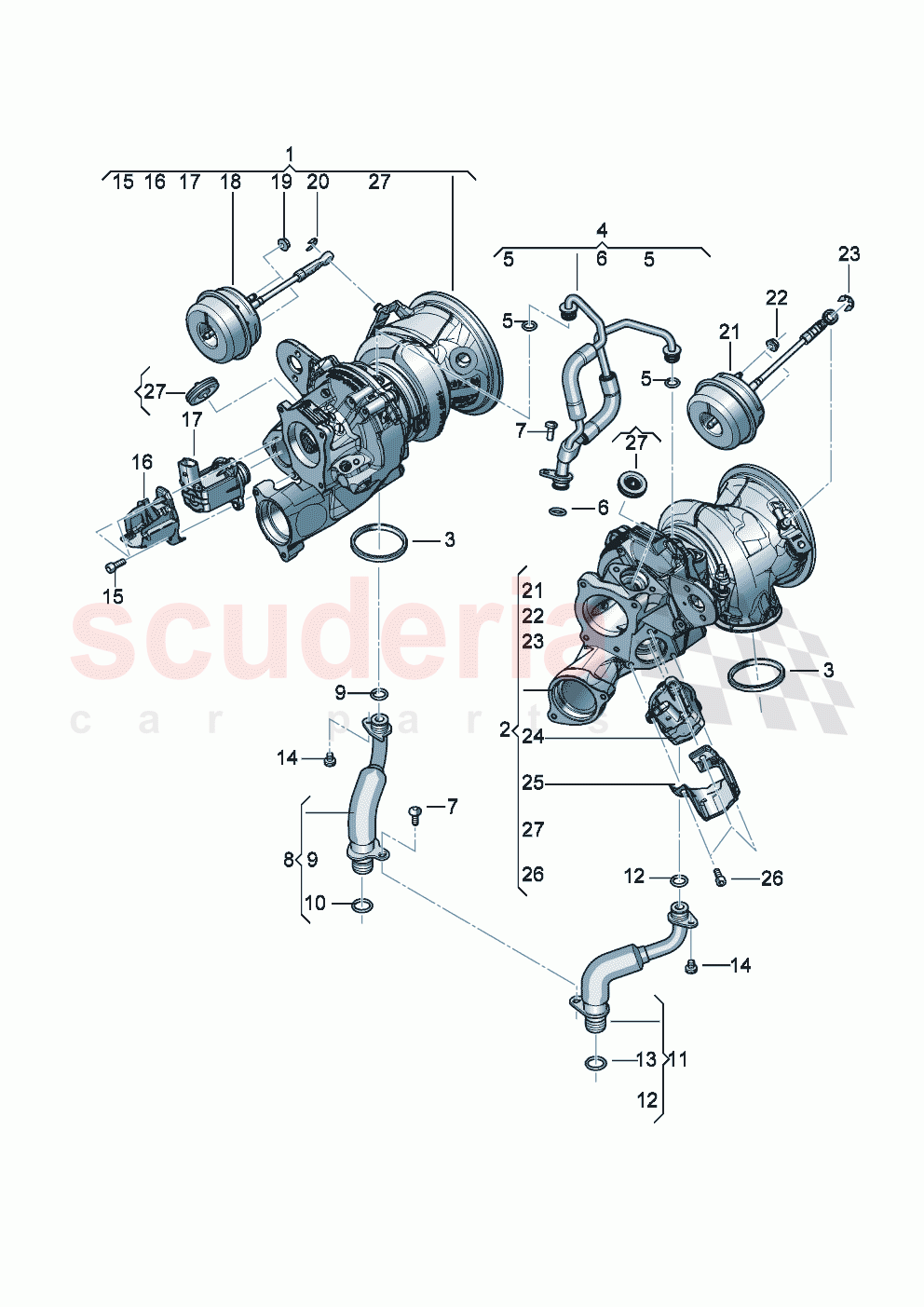 Exhaust gas turbocharger (water-cooled) Oil pressure line Oil return line D >> - MJ 2022 of Bentley Bentley New Continental GT (2019-2024)