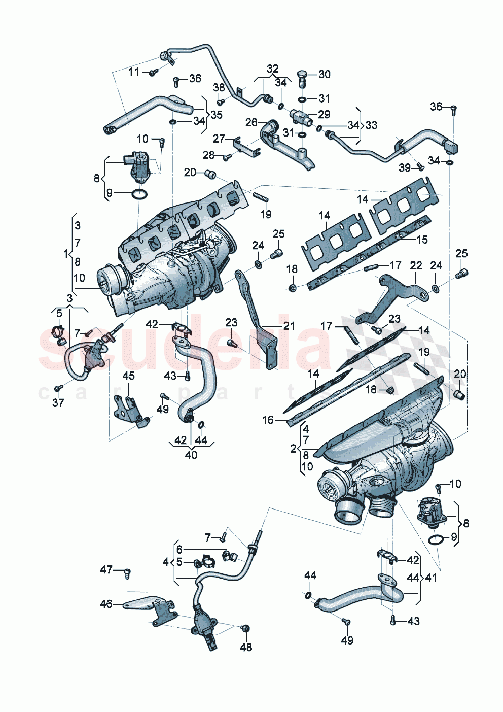 Exhaust gas turbocharger (water-cooled) Oil pressure line Oil return line of Bentley Bentley New Continental GT (2019-2024)