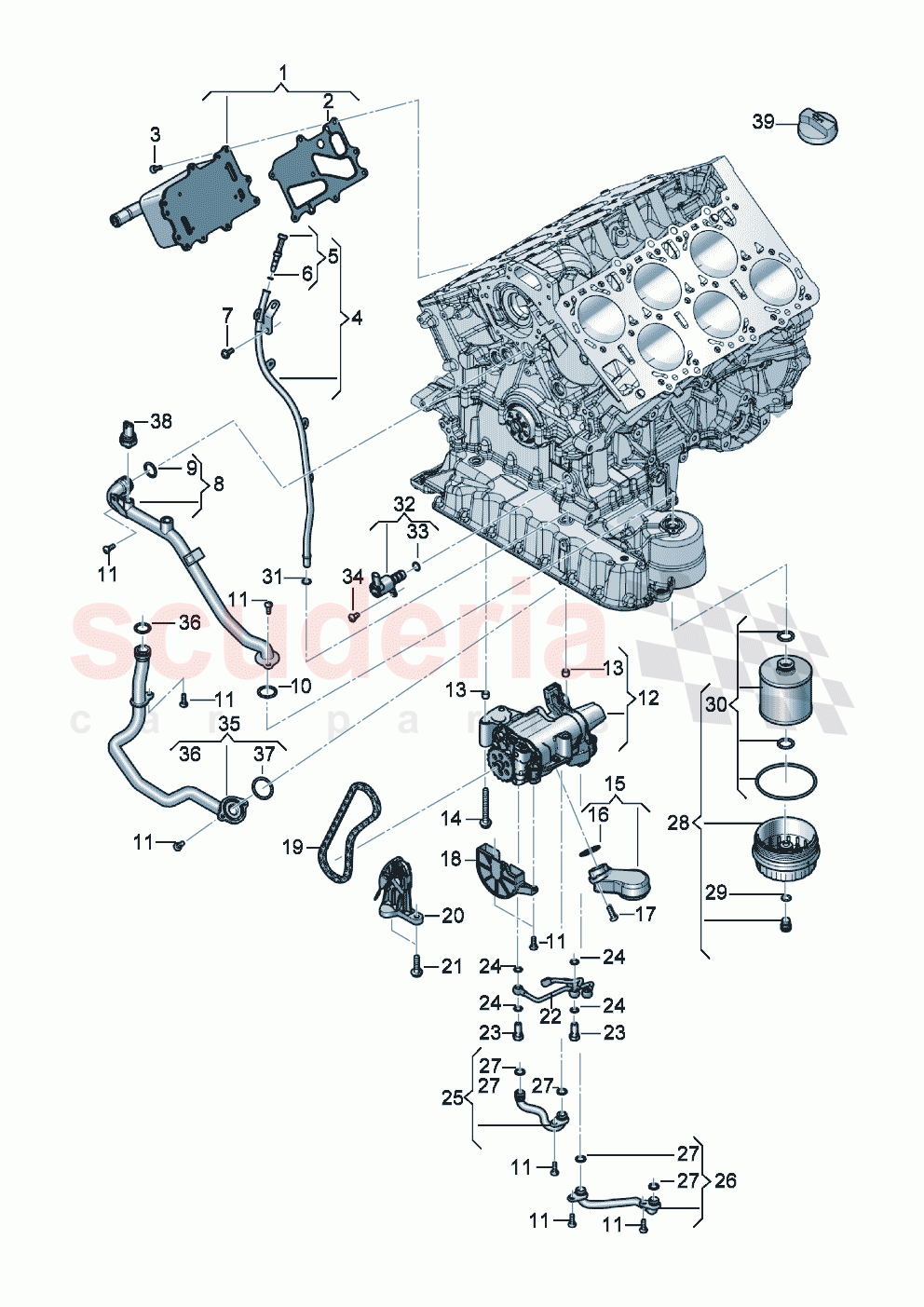 oil pump oil strainer Control valve Oil cooler oil filter guide tube of Bentley Bentley New Flying Spur (2020-2024)