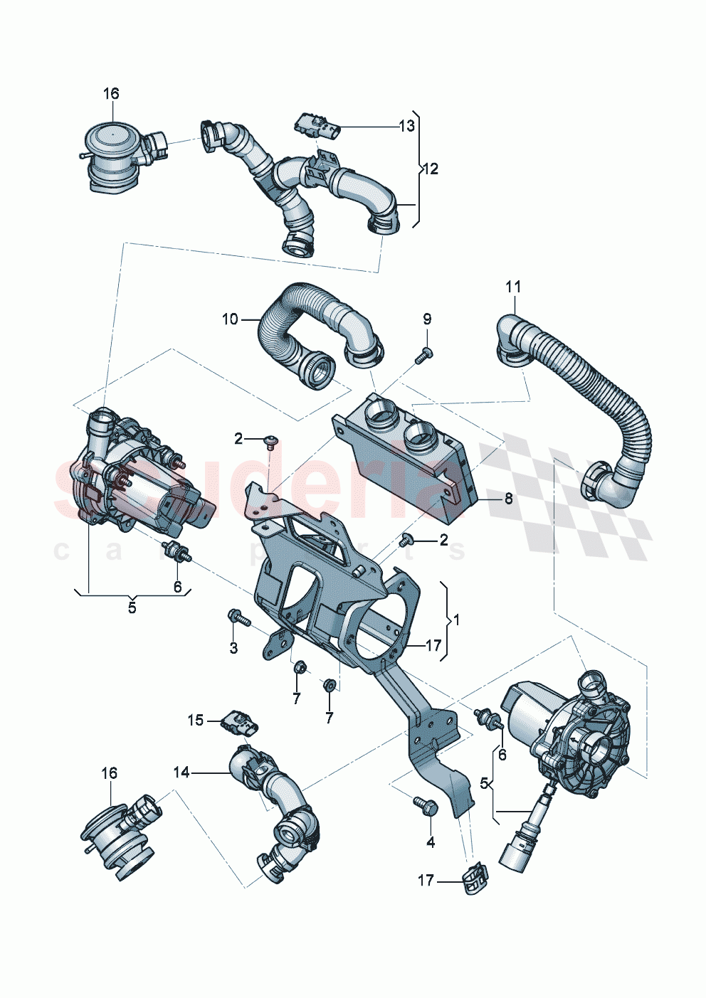 Secondary air pump Connecting pipe Secondary air filter element Engine bay of Bentley Bentley New Flying Spur (2020-2024)