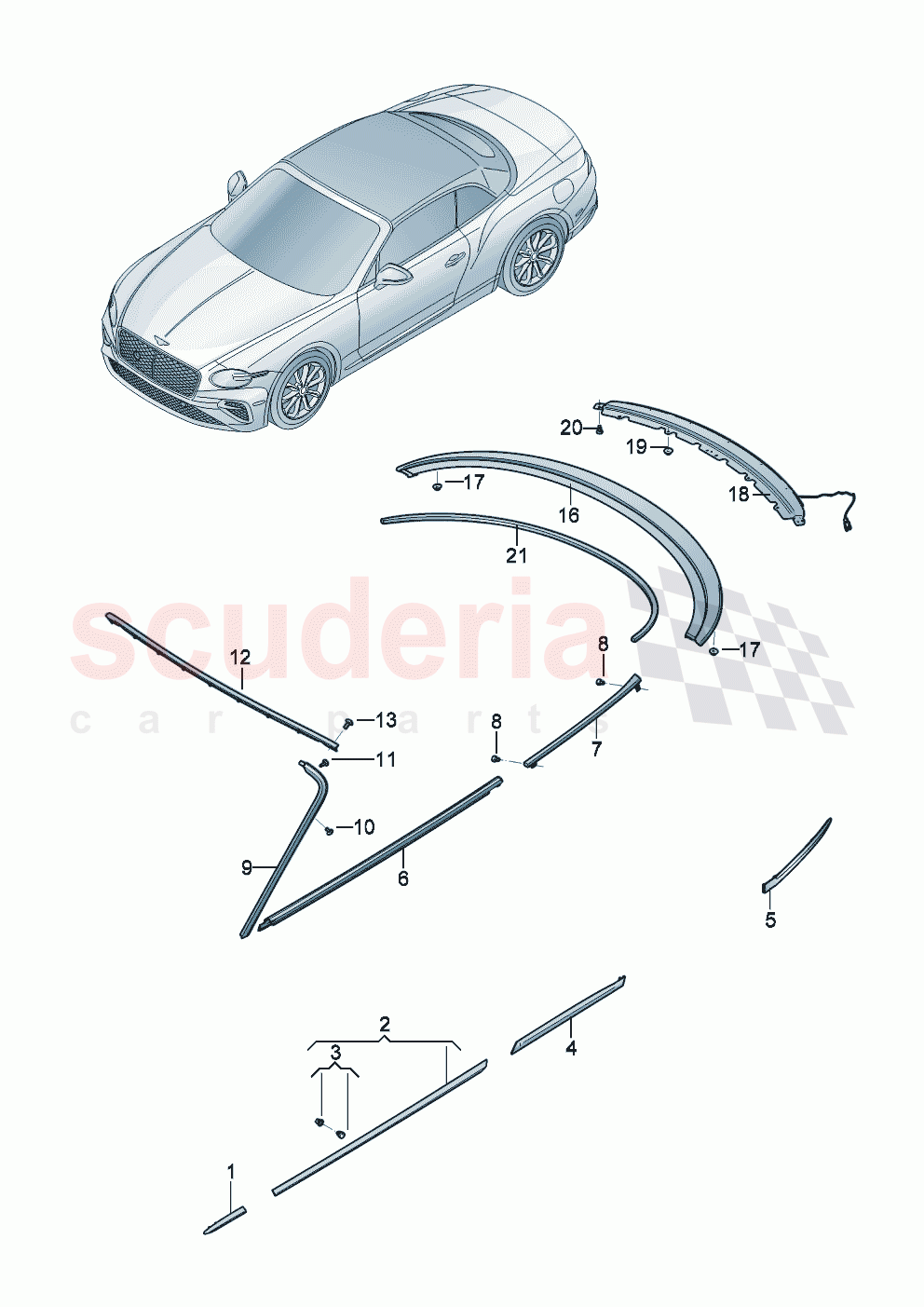 Trim for door window frame trim strip for fender and door of Bentley Bentley New Continental Convertible (2025-2026)