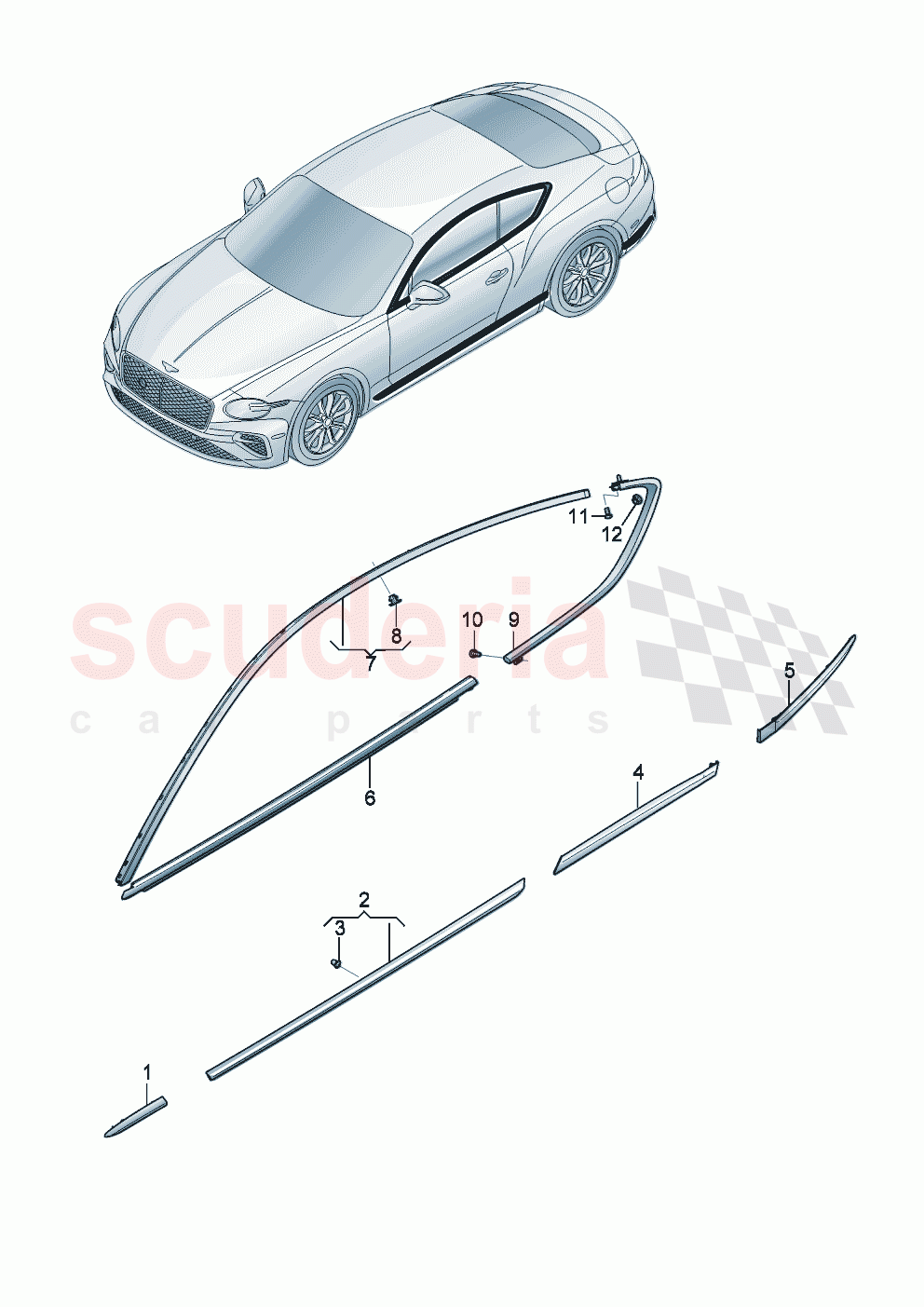 Trim for door window frame trim strip for fender and door of Bentley Bentley New Continental GT (2025-2026)