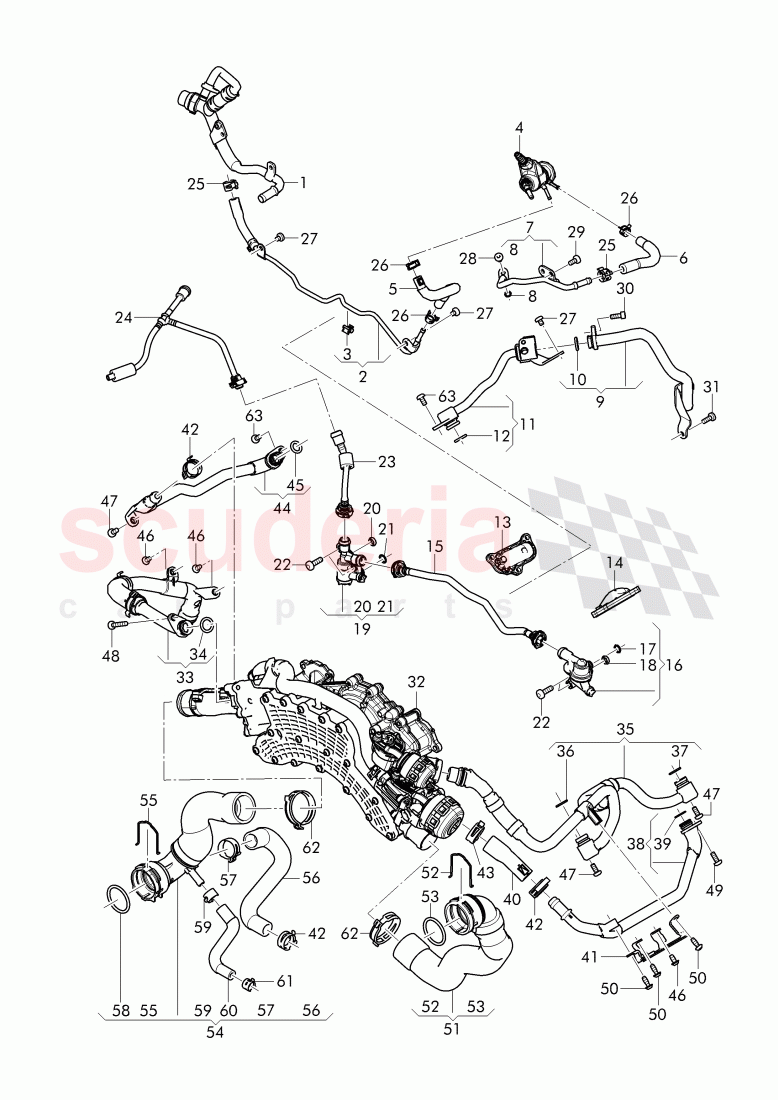 Coolant hoses and pipes, engine of Bentley Bentley Bentayga (2015-2020)