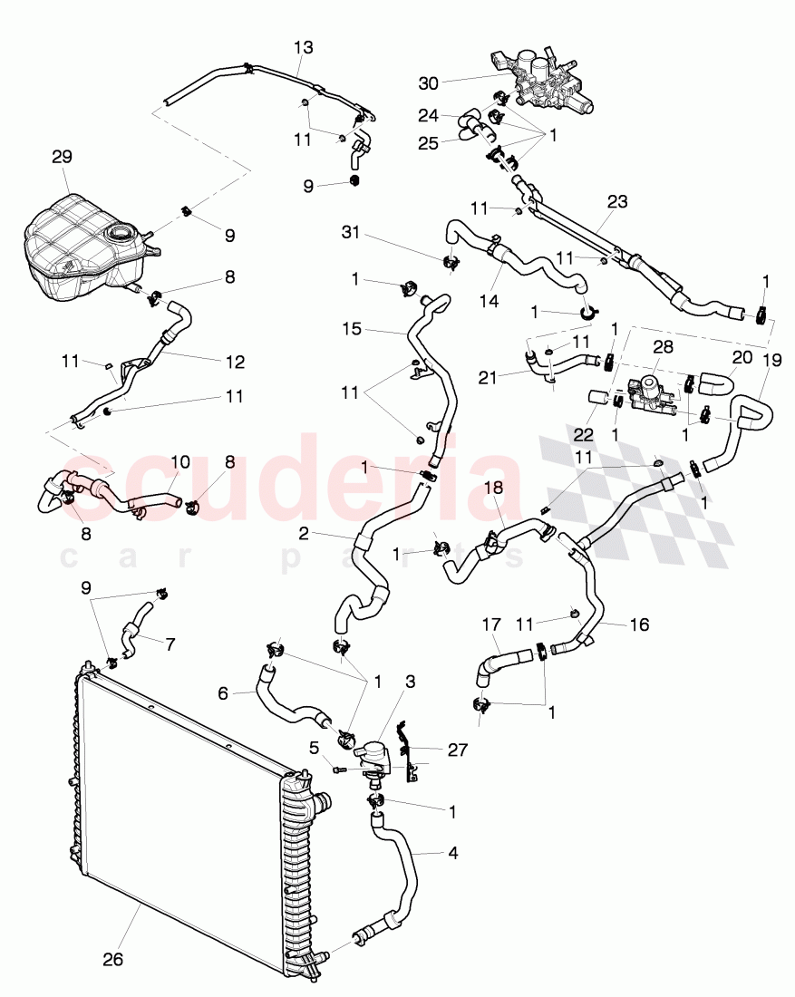 Coolant hoses and pipes, Engine bay, for vehicles with coolant auxiliary heater, F 3W-6-039 273>>, F ZA-A-062 461>> of Bentley Bentley Continental GT (2003-2010)
