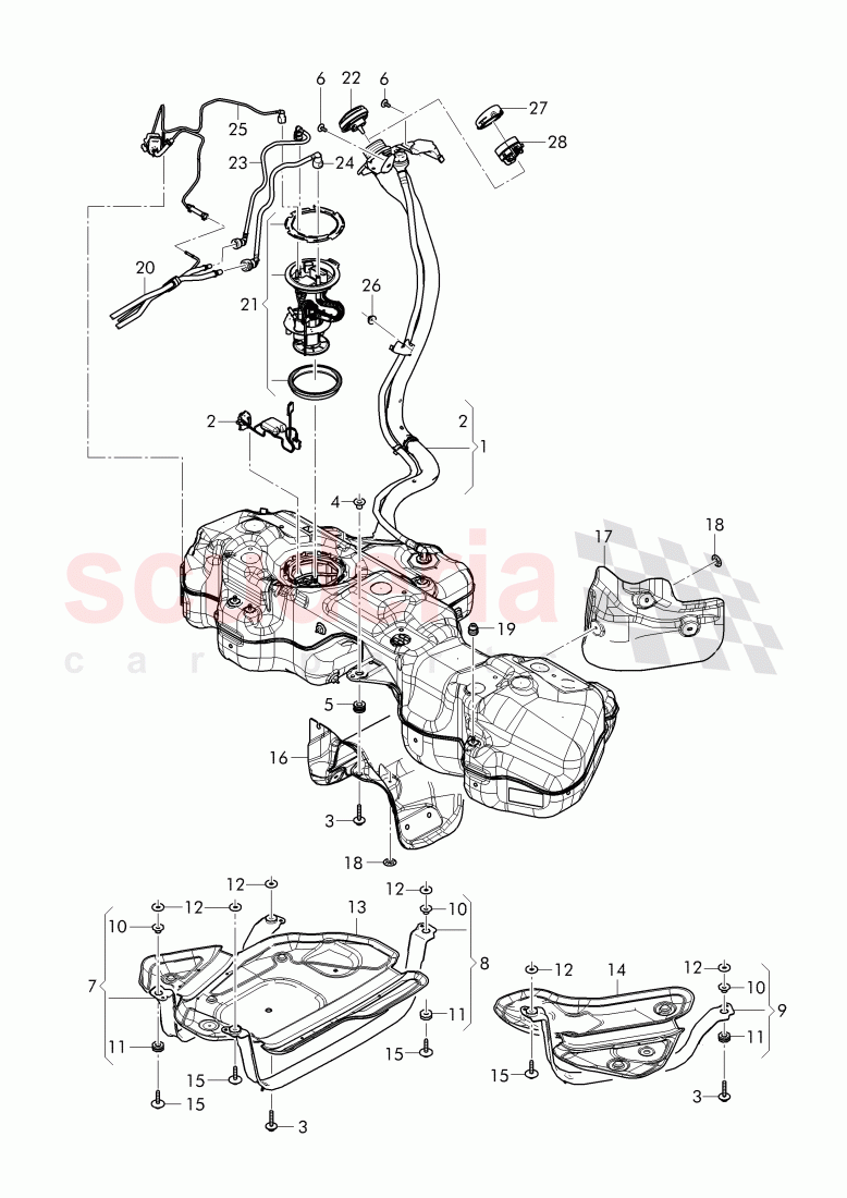 fuel tank with fuel gauge, sender, bracket for fuel, tank, protective plate for fuel tank of Bentley Bentley Bentayga (2015-2020)