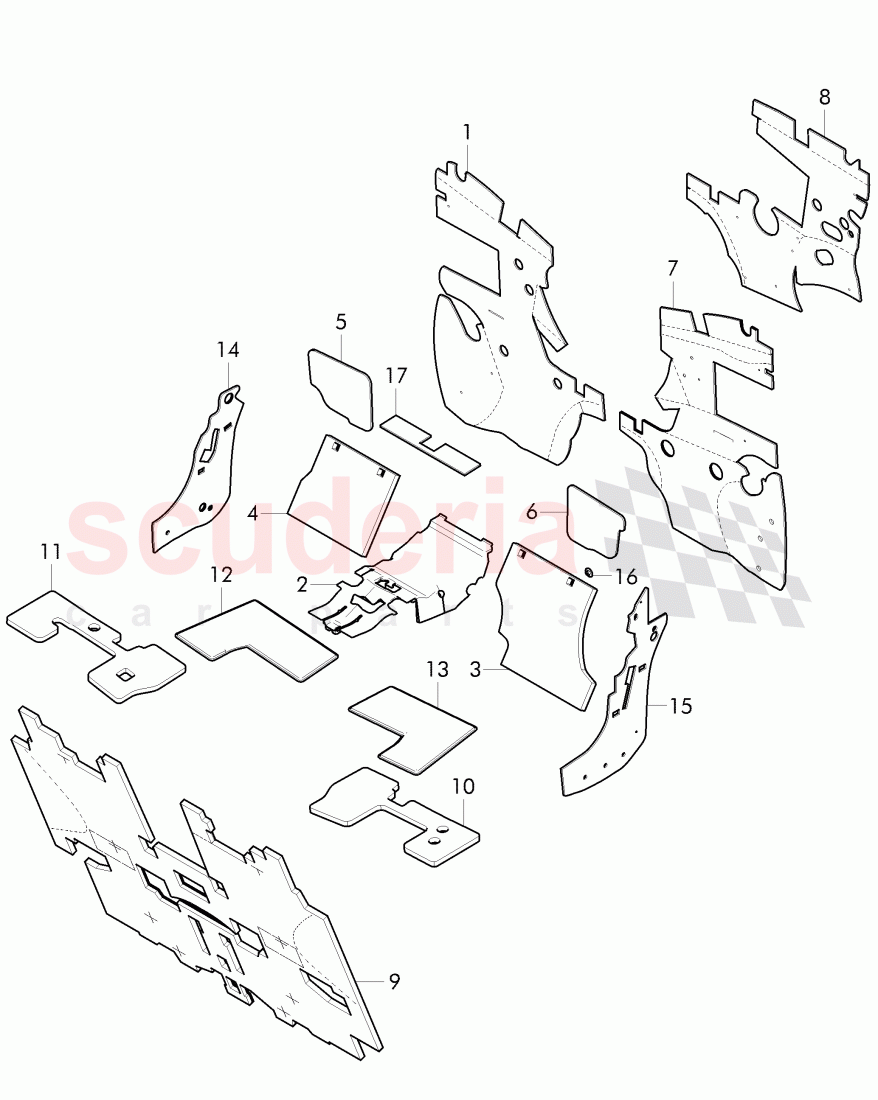 sound absorber for floor, cross panel and tunnel of Bentley Bentley Continental Flying Spur (2013+)