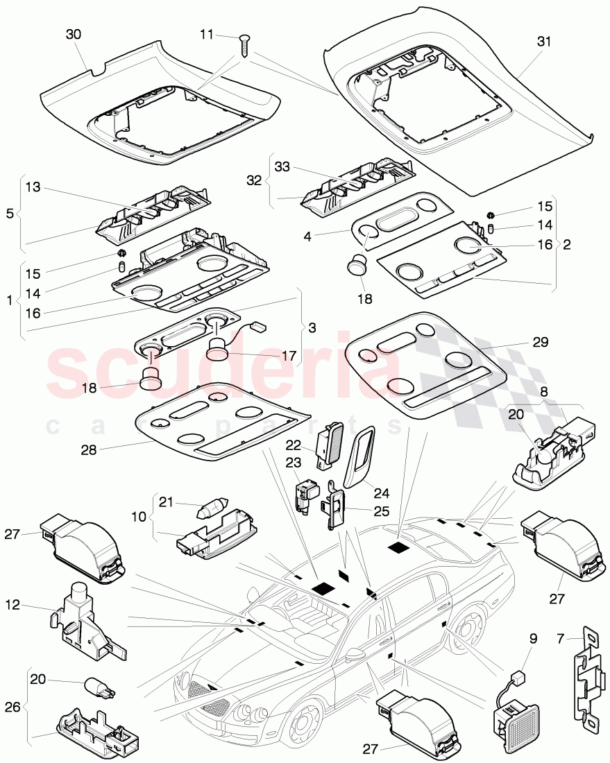 interior light, F 3W-C-070 491>>, F ZA-C-070 491>> of Bentley Bentley Continental Flying Spur (2006-2012)