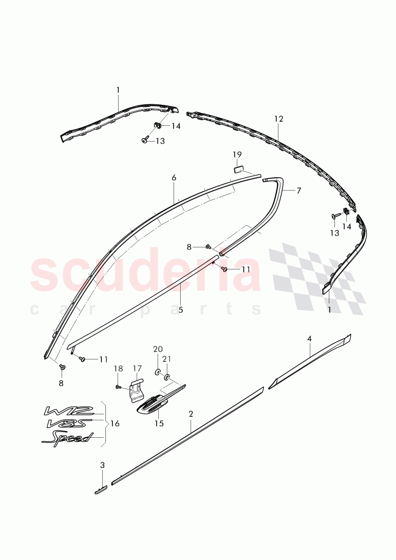 trim for door window frame, trim strip for fender and door, D - MJ 2017>> of Bentley Bentley Continental GT (2011-2018)
