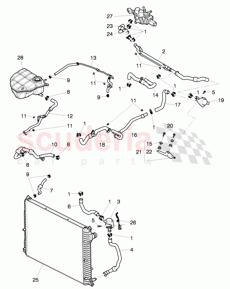 Coolant hoses and pipes, Engine bay, F 3W-7-045 225>> 3W-7-051 258 of Bentley Bentley Continental GT (2003-2010)