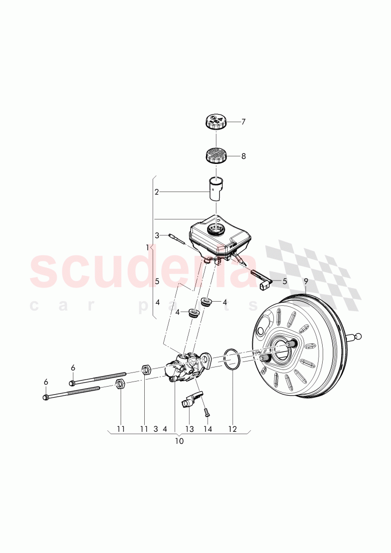tandem master cylinder, reservoir with attachment, parts of Bentley Bentley Bentayga (2015-2020)