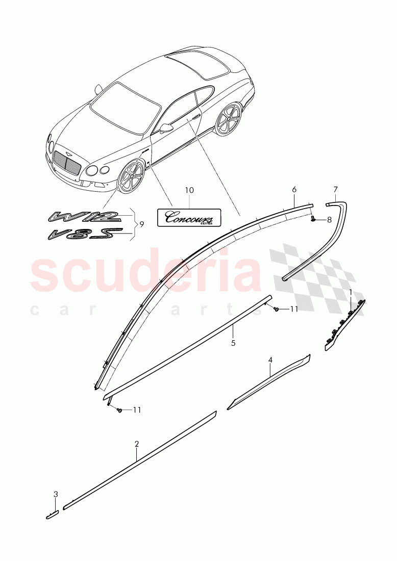 trim for door window frame, trim strip for fender and door, D >> - MJ 2015 of Bentley Bentley Continental GT (2011-2018)
