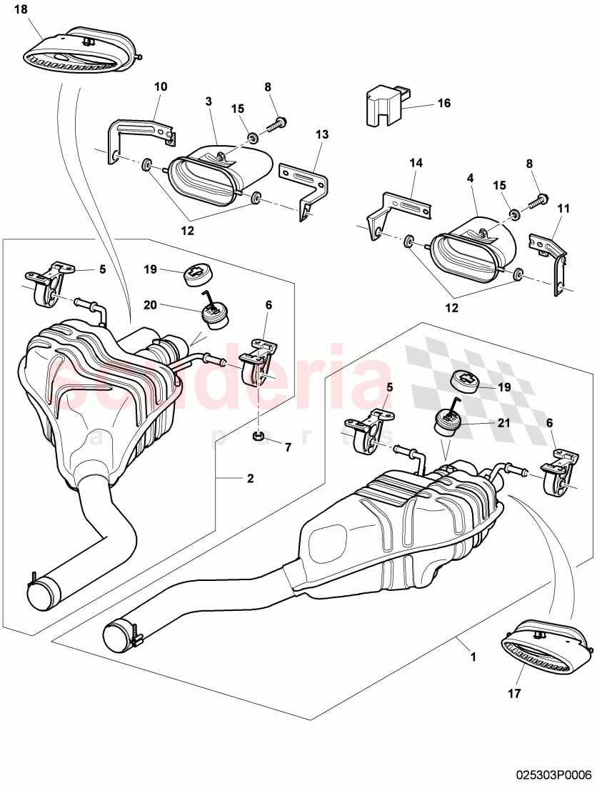 Exhaust muffler with exhaust flap, Exhaust pipe tips, D - MJ 2009>> of Bentley Bentley Continental Flying Spur (2006-2012)
