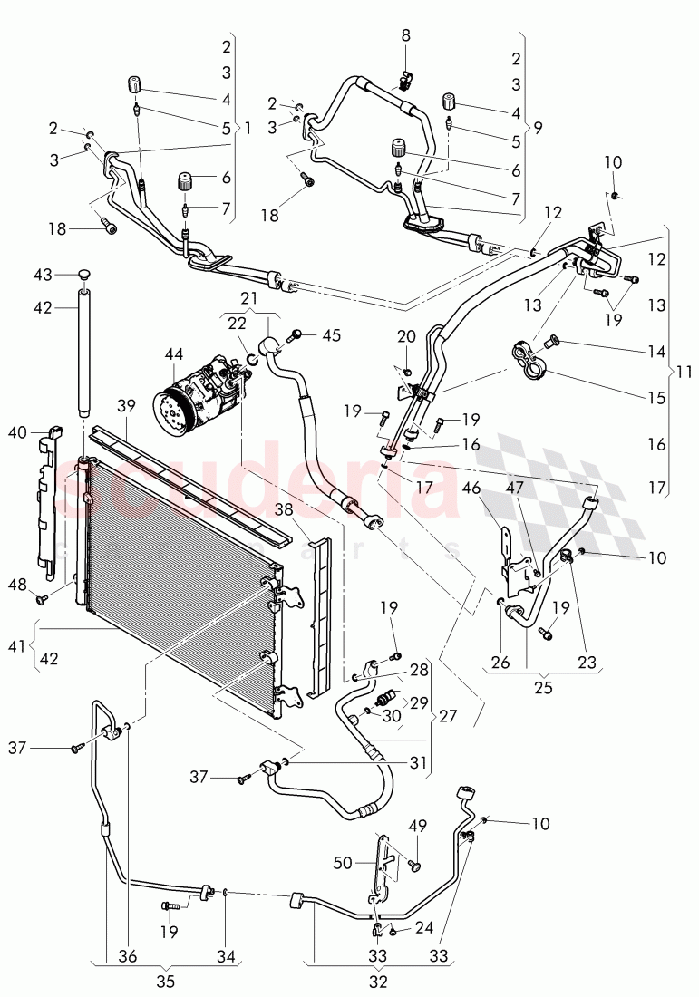 air condtioner condenser, refrigerant circuit, Engine bay, D - MJ 2015>> - MJ 2016 of Bentley Bentley Continental GT (2011-2018)