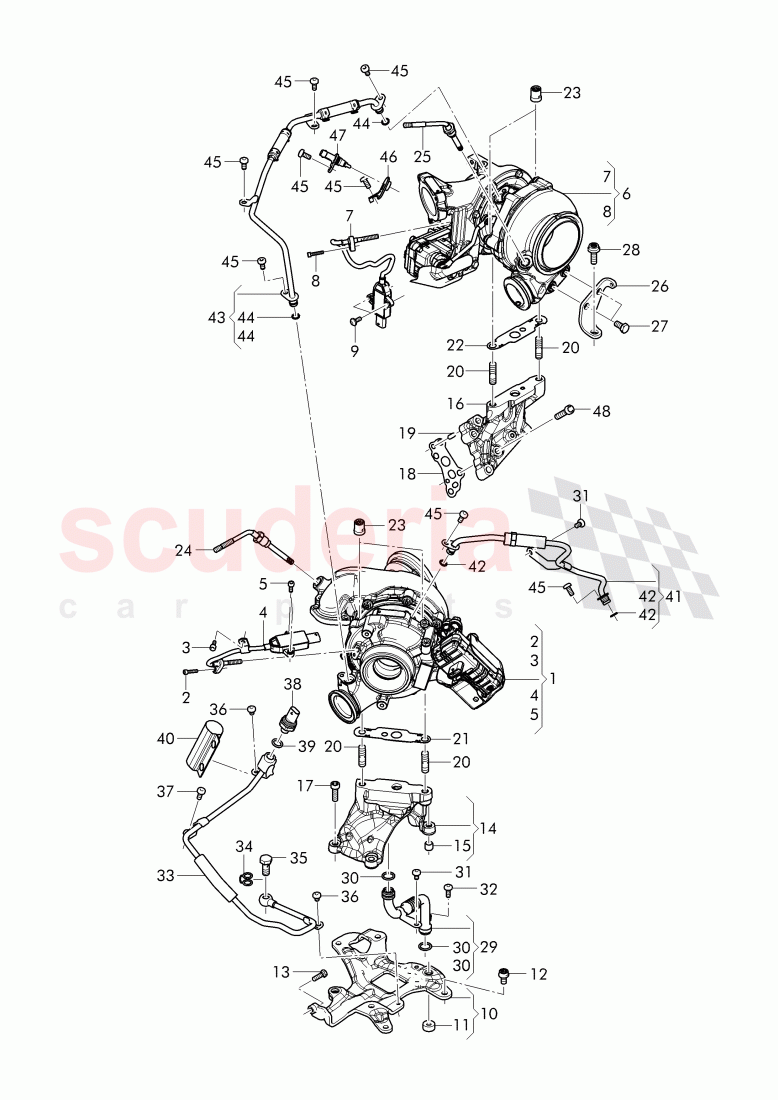 Exhaust gas turbocharger, oil return line, oil pressure line, temperature sensor of Bentley Bentley Bentayga (2015-2020)