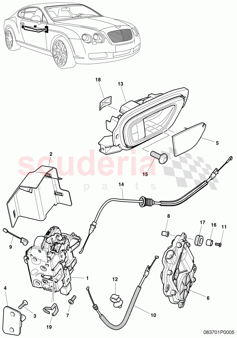 door latch, interior release of Bentley Bentley Continental GTC (2006-2010)