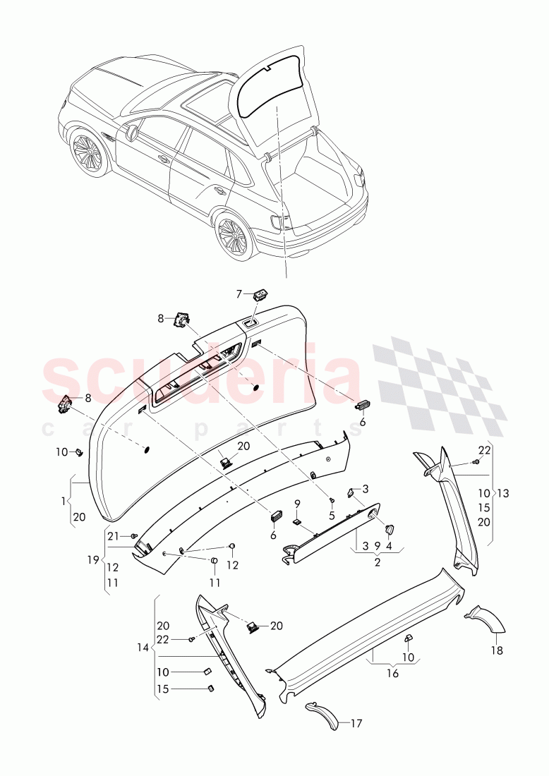 trim panel for hatch gate, F >> 4V-H-015 969, F >> ZV-H-015 969 of Bentley Bentley Bentayga (2015-2020)
