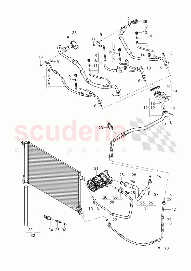 refrigerant condenser with dryer, refrigerant circuit, Engine bay of Bentley Bentley Bentayga (2015-2020)