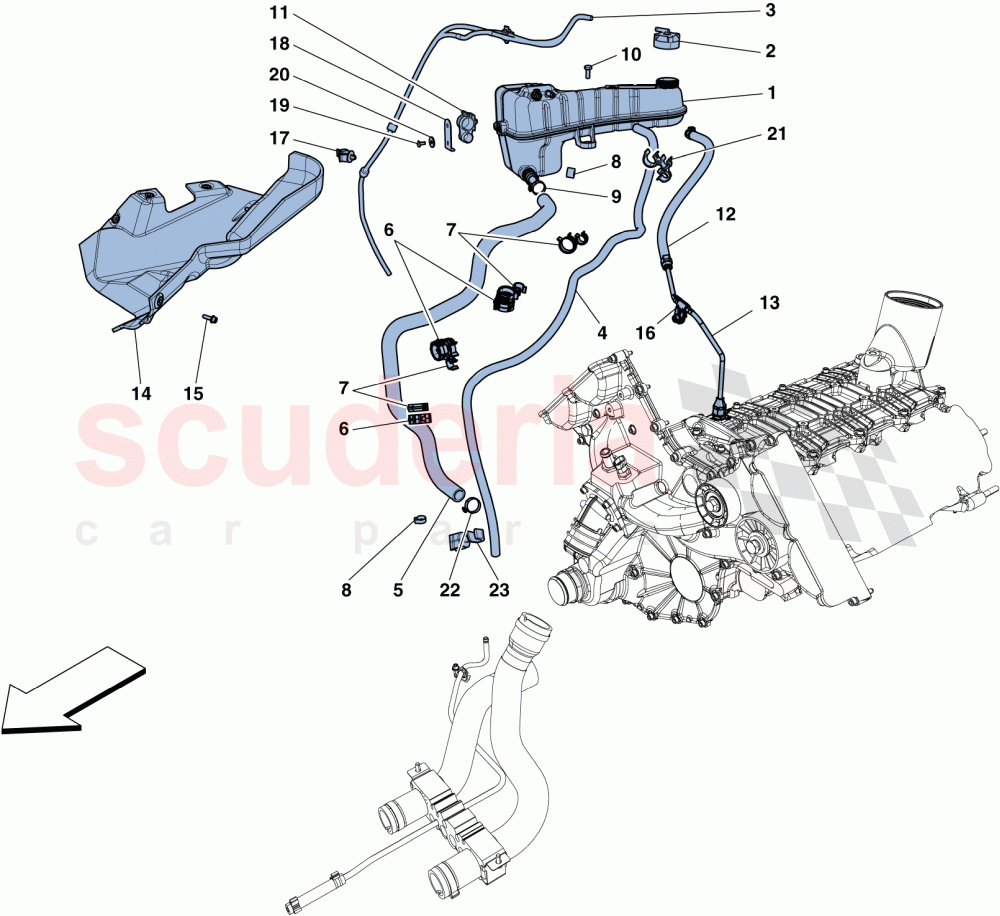 COOLING - HEADER TANK AND PIPES of Ferrari Ferrari 458 Spider