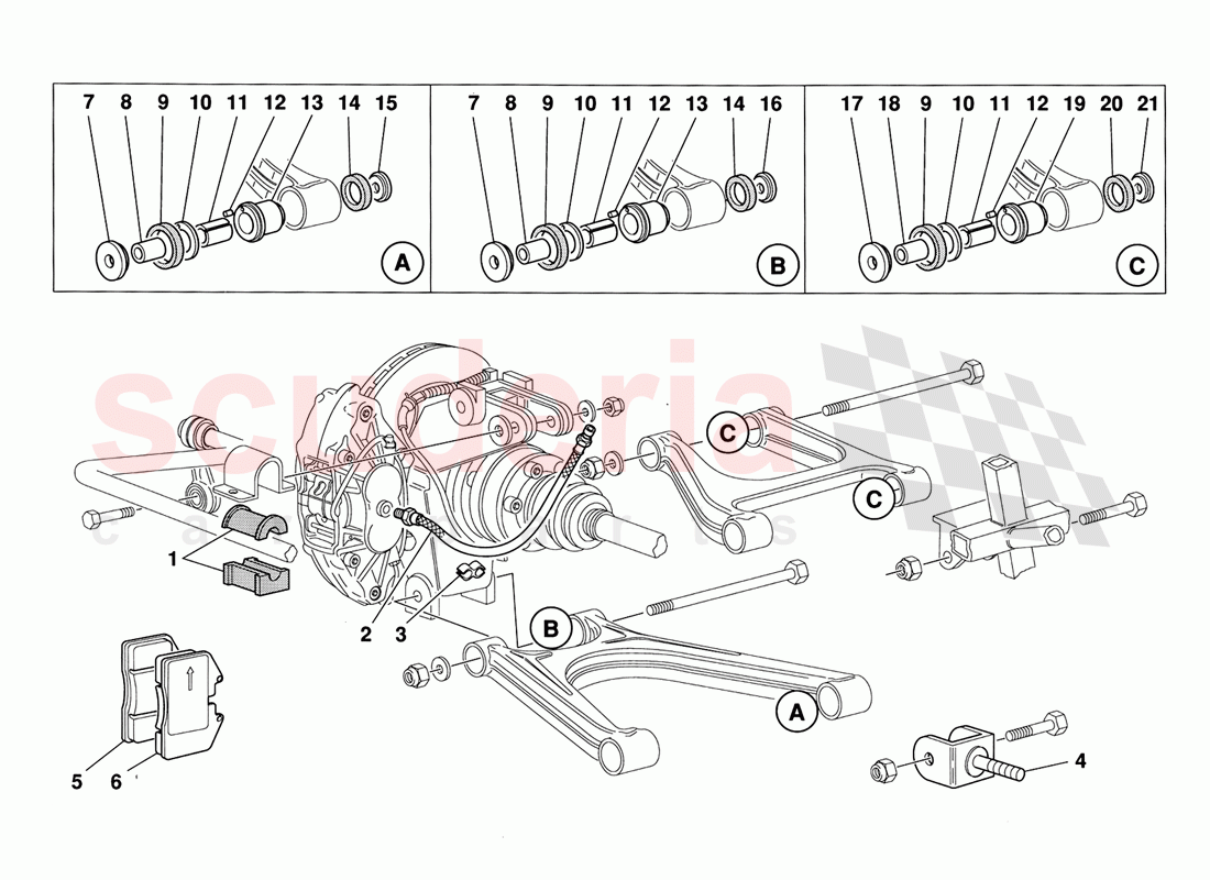 Rear Suspension Pads and Brake Pipes of Ferrari Ferrari 348 Challenge (1995)