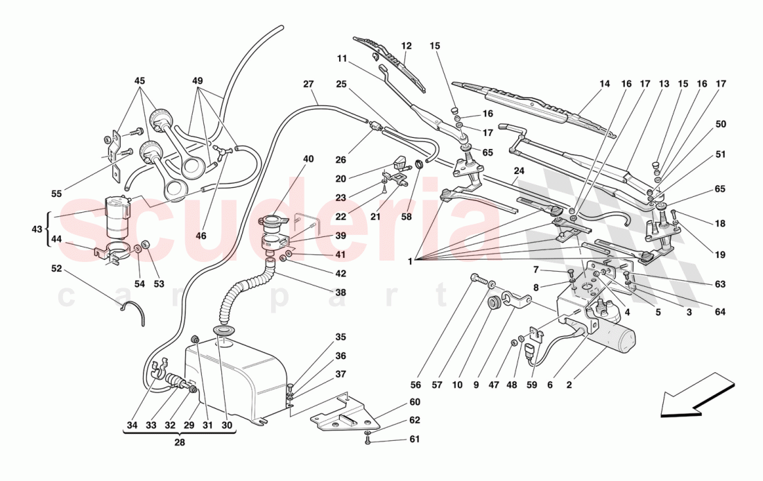 WINDSCREEN WIPER, WINDSCREEN WASHER AND HORNS of Ferrari Ferrari 550 Maranello