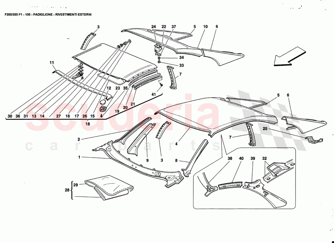 ROOF - OUTER TRIMS of Ferrari Ferrari 355 (5.2 Motronic)