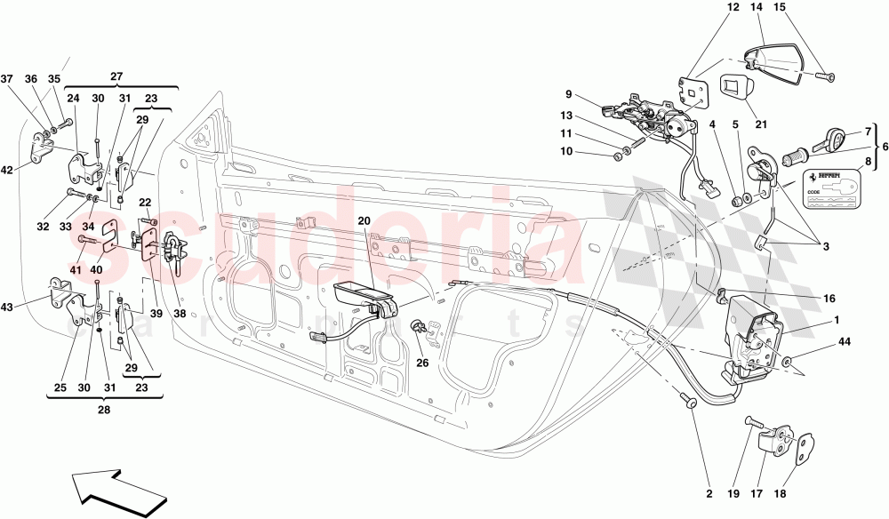 DOORS - OPENING MECHANISM AND HINGES of Ferrari Ferrari 599 GTB Fiorano