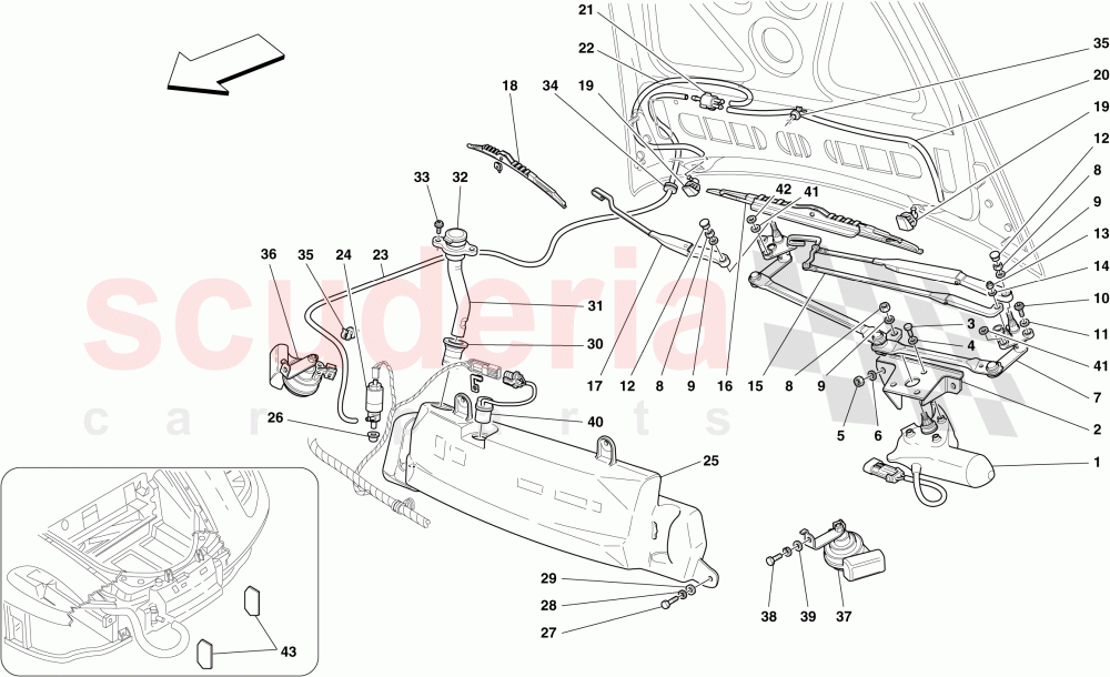 WINDSCREEN WIPER, WINDSCREEN WASHER AND HORNS of Ferrari Ferrari 430 Coupe