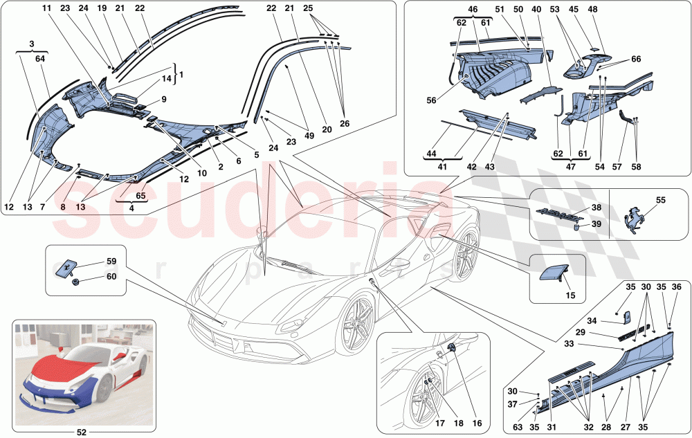 SHIELDS - EXTERNAL TRIM of Ferrari Ferrari 488 GTB