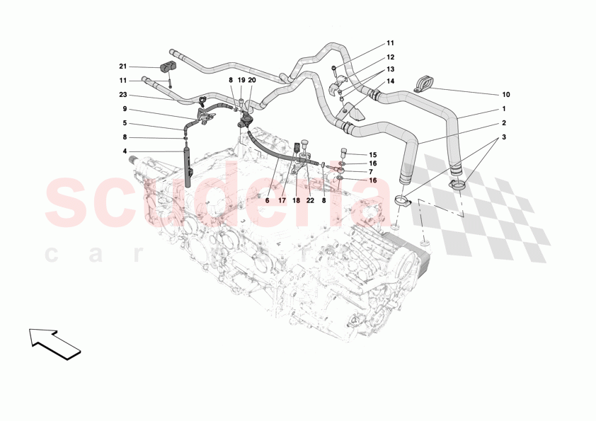 GEARBOX OIL HEAT EXCHANGER AND PIPES - HEAT EXCHANGER AND REAR PIPES of Ferrari Ferrari 12Cilindri