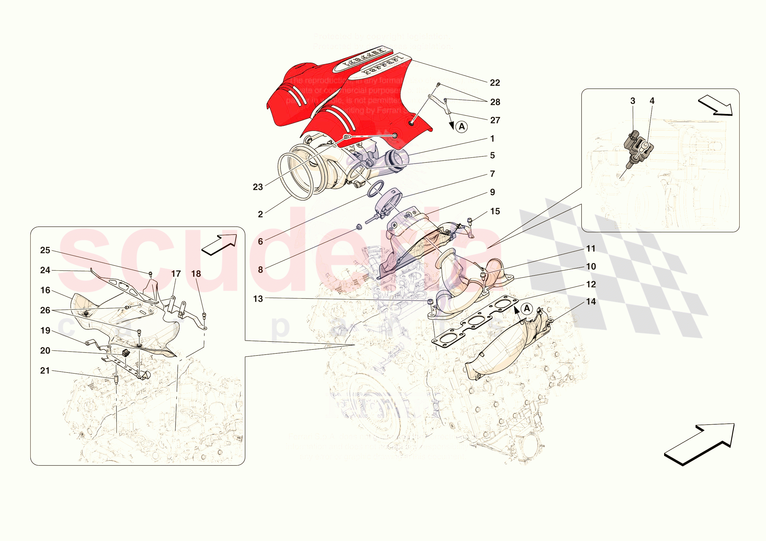 FORCED INDUCTION SYSTEM TURBOCHARGERS AND MOUNTS of Ferrari Ferrari 296 GTB Europe RH
