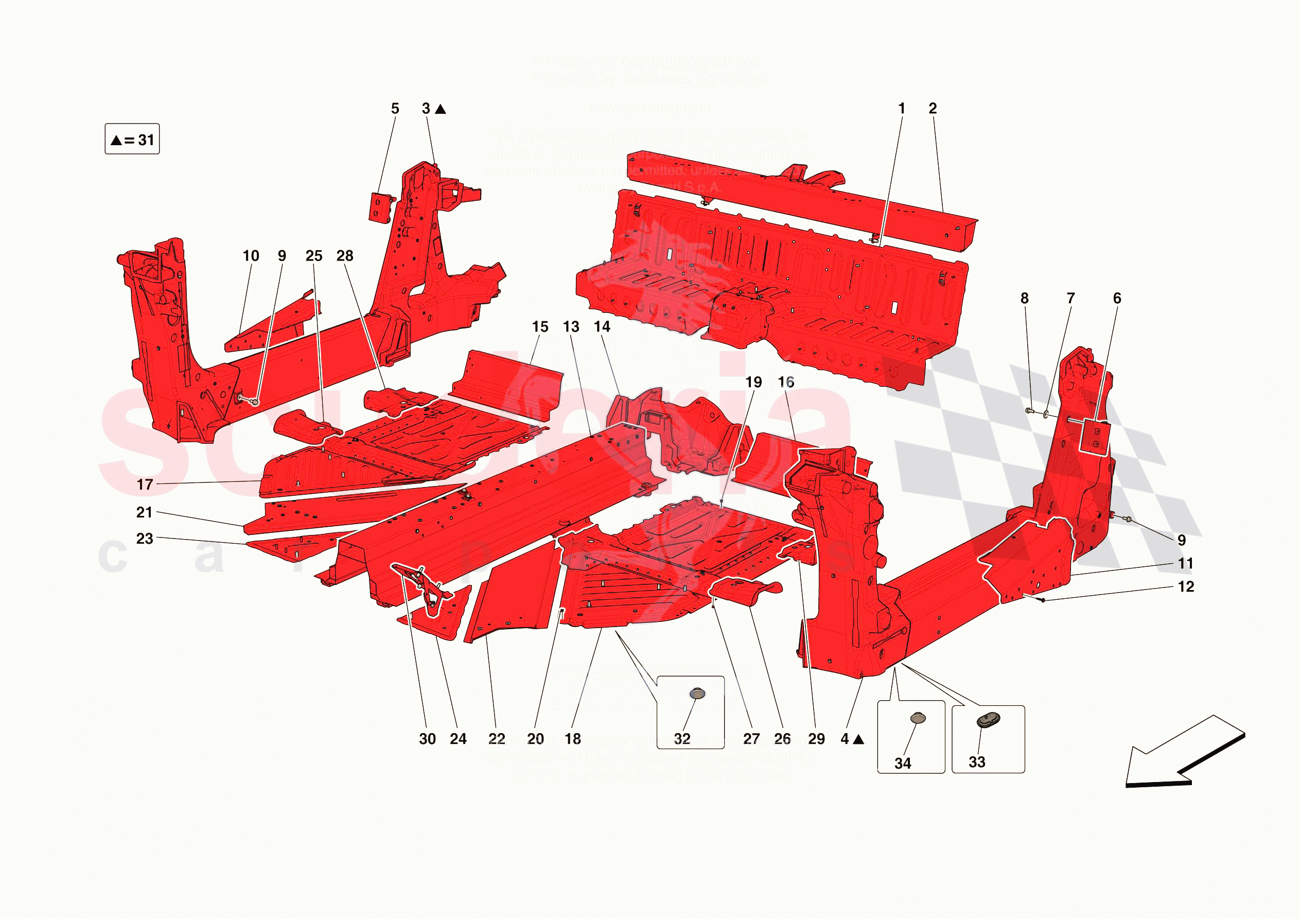 STRUCTURES AND ELEMENTS, CENTRE OF VEHICLE of Ferrari Ferrari 296 GTB USA