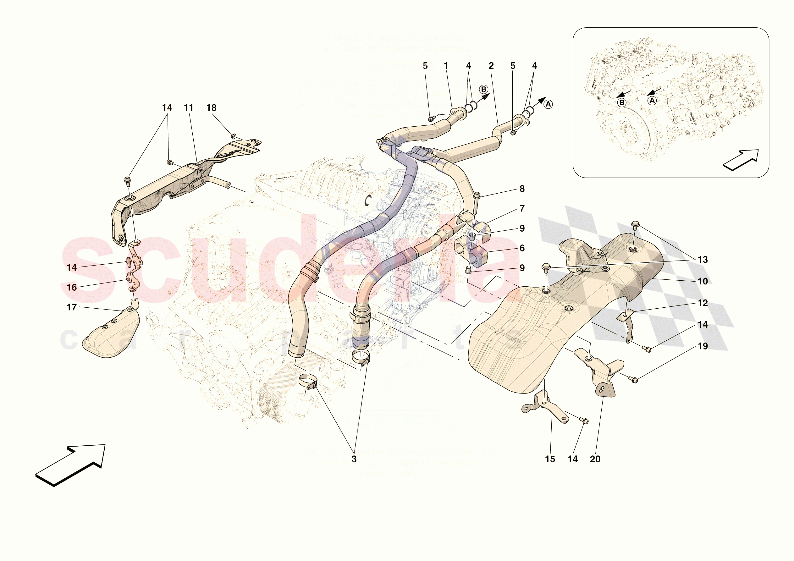 GEARBOX OIL HEAT EXCHANGER AND PIPES - HEAT EXCHANGER AND REAR PIPES of Ferrari Ferrari 296 GTS Europe