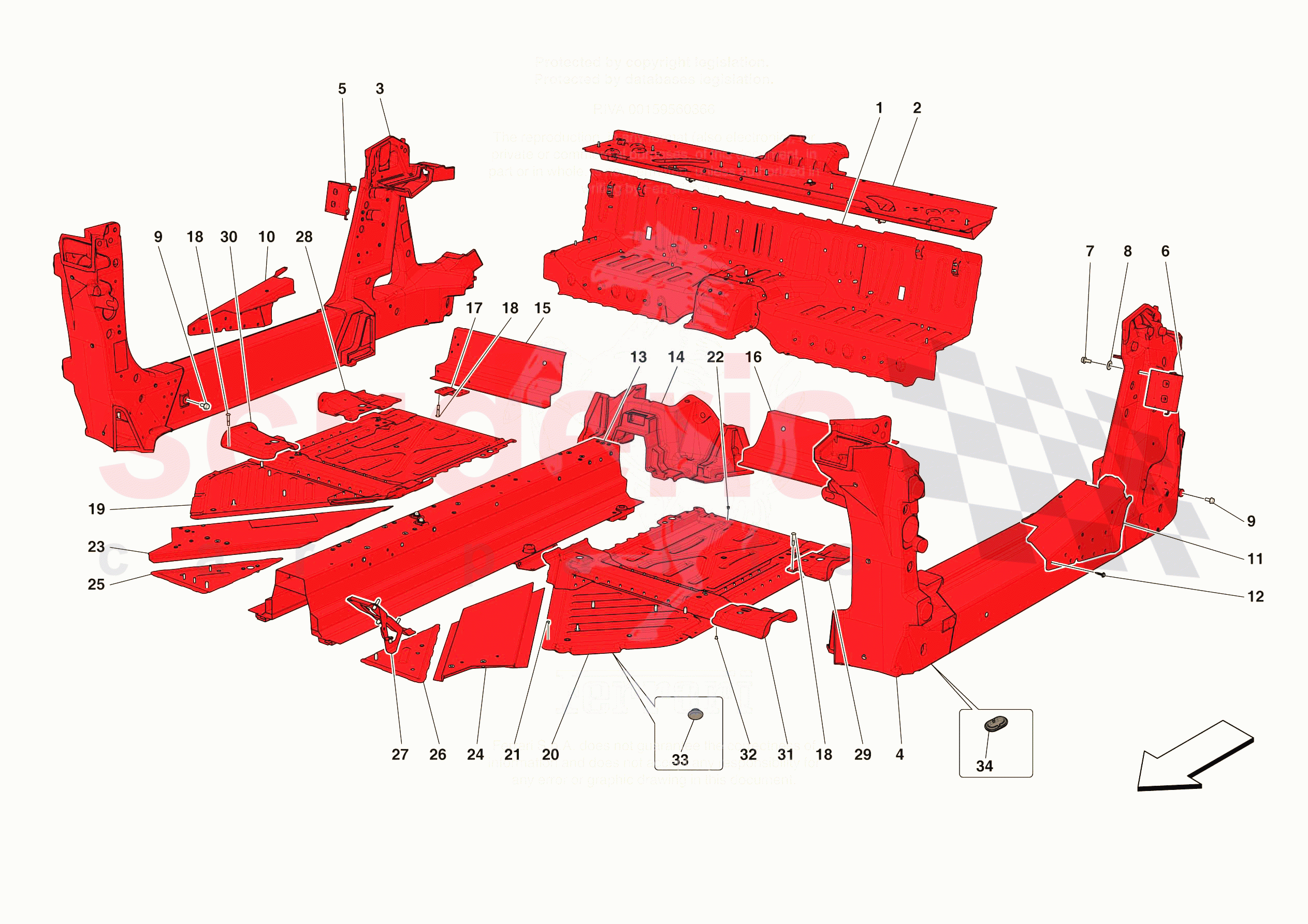 STRUCTURES AND ELEMENTS, CENTRE OF VEHICLE of Ferrari Ferrari 296 GTS Europe RH
