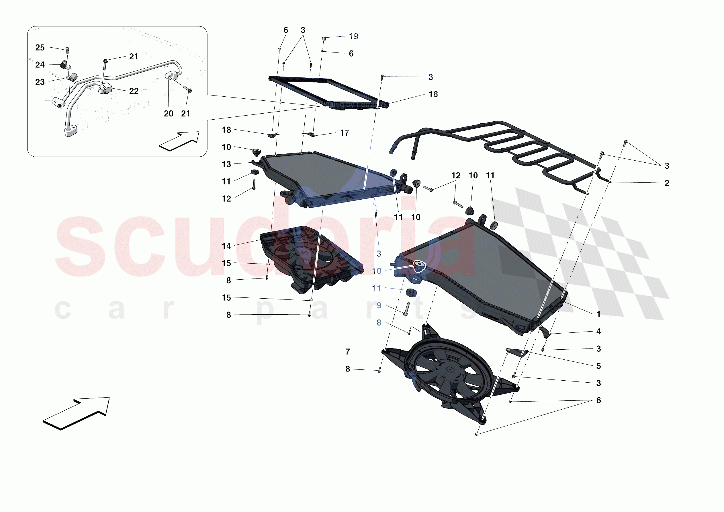 ENGINE COOLING SYSTEM RADIATORS of Ferrari Ferrari 488 Pista Europe RH