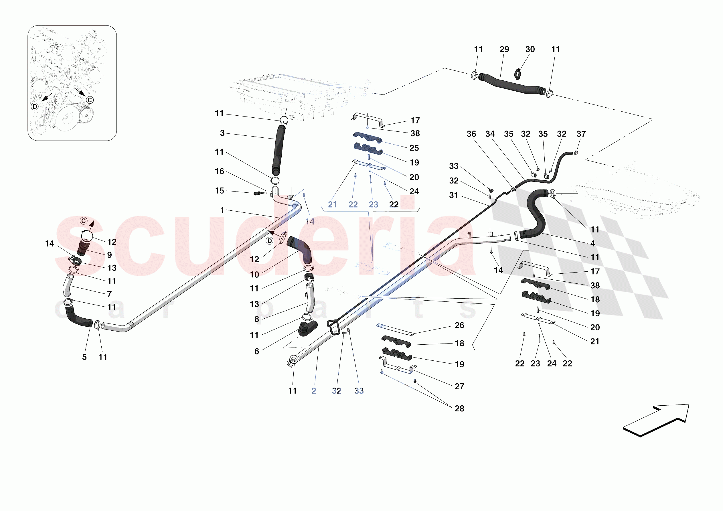 COOLING SYSTEM PIPES of Ferrari Ferrari 488 Pista Spider Europe