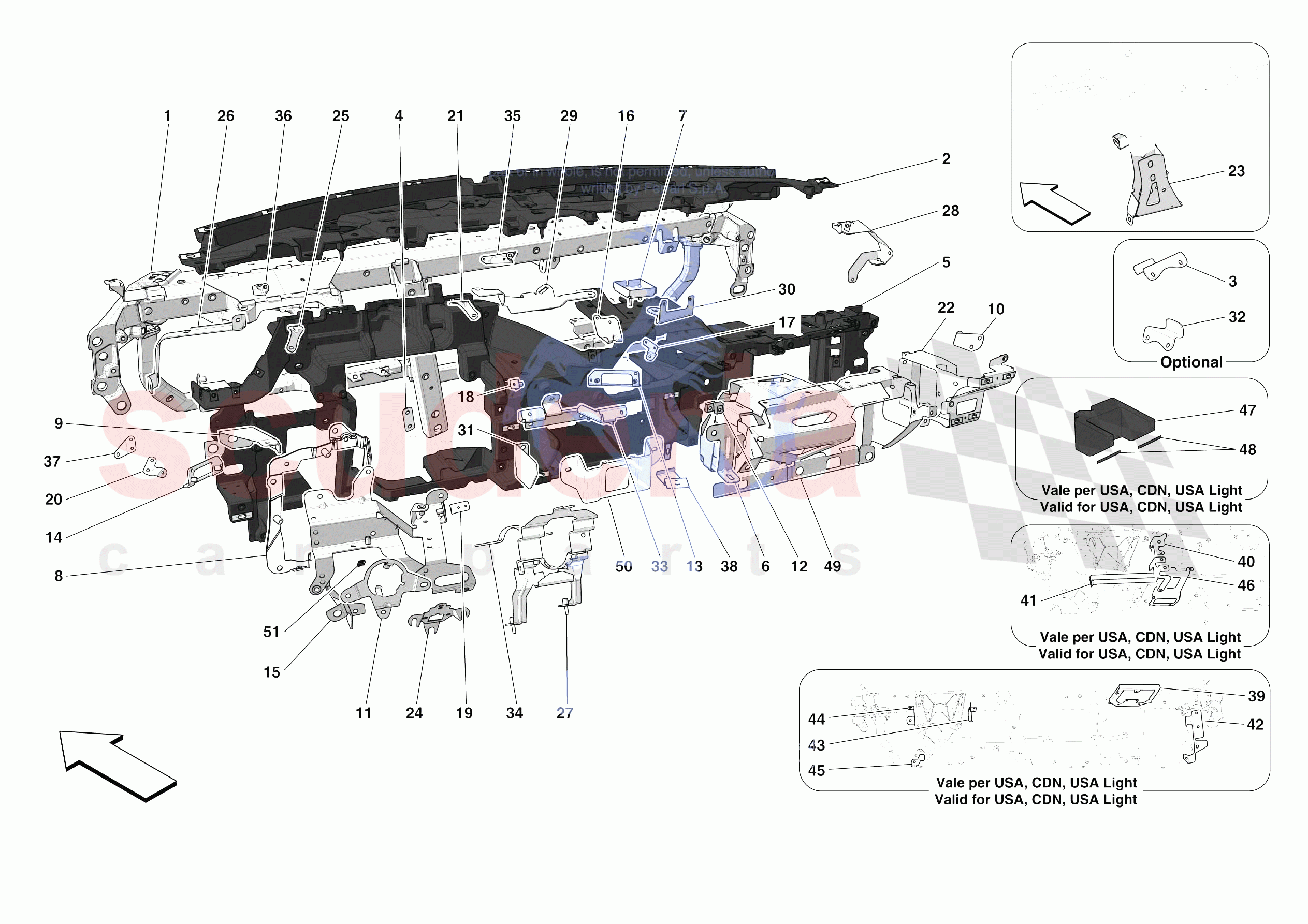 DASHBOARD - SUBSTRUCTURE -NOT FOR RHD- of Ferrari Ferrari 488 Pista Spider USA