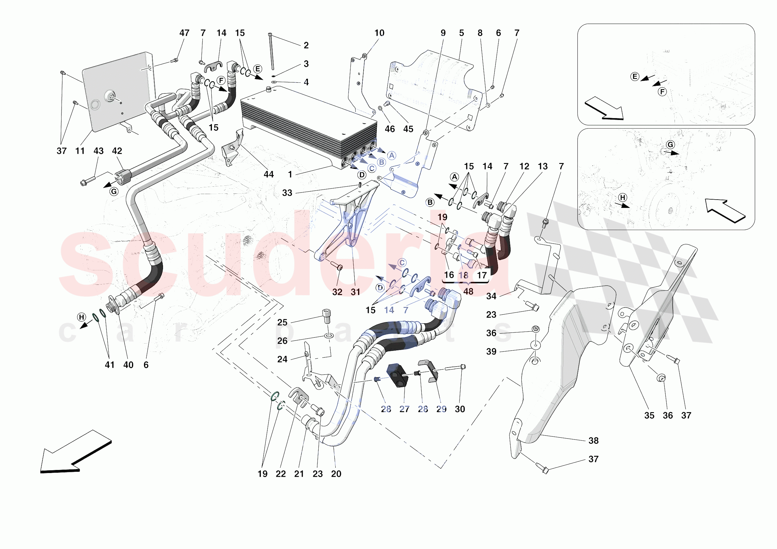GEARBOX OIL HEAT EXCHANGER AND PIPES - HEAT EXCHANGER AND REAR PIPES of Ferrari Ferrari 488 Pista USA