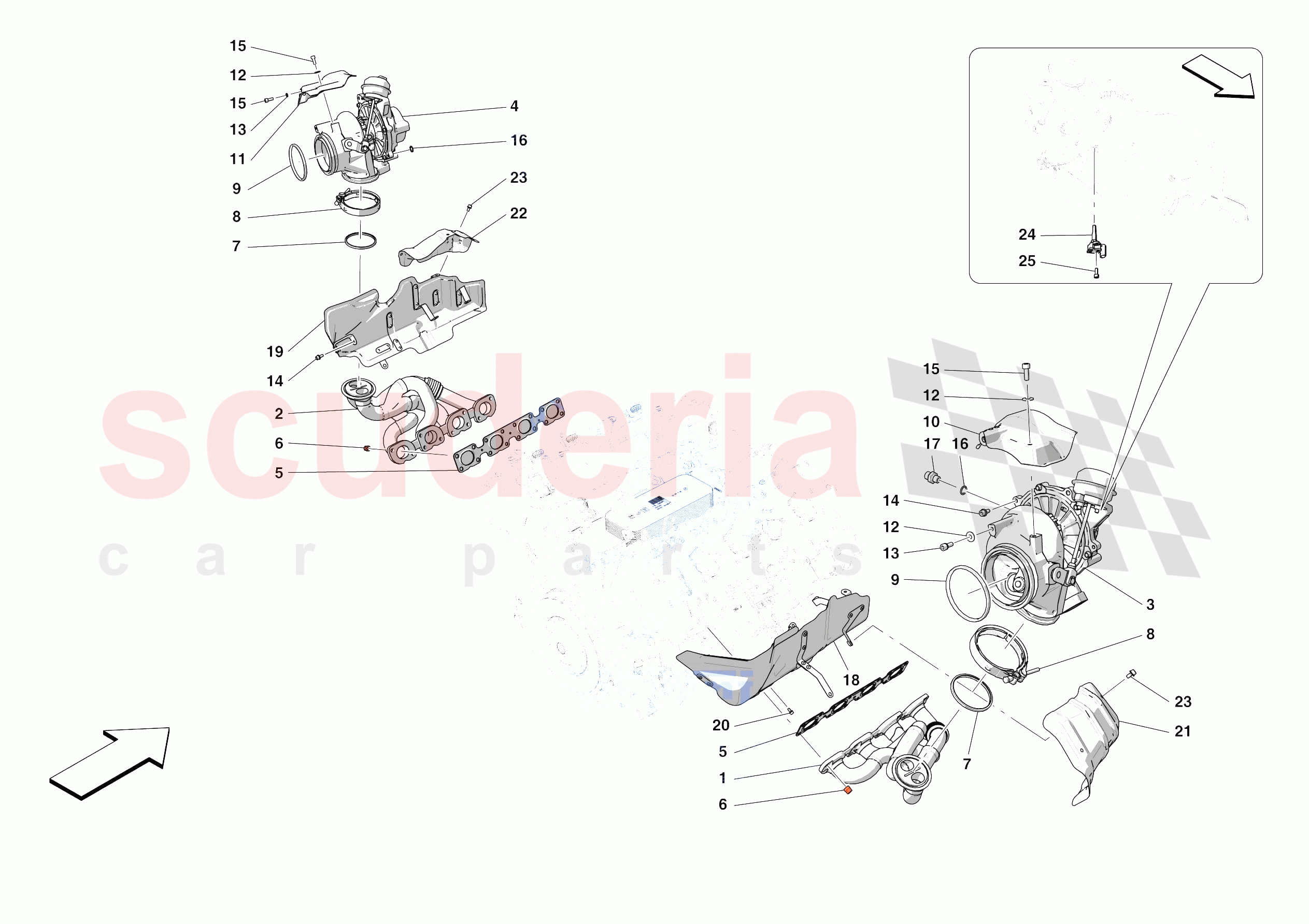 FORCED INDUCTION SYSTEM TURBOCHARGERS AND MOUNTS of Ferrari Ferrari F8 Spider Europe RH