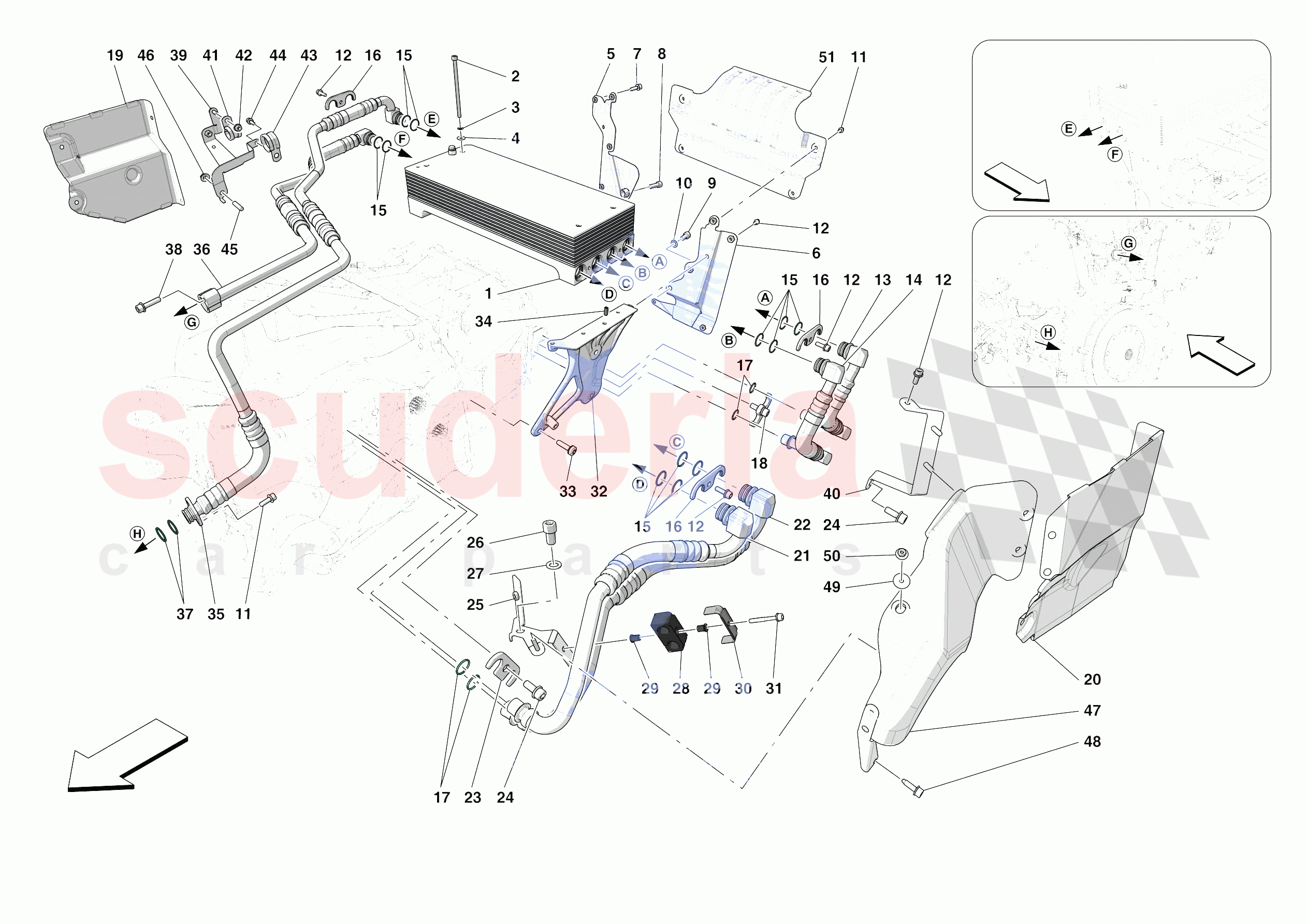 GEARBOX OIL HEAT EXCHANGER AND PIPES - HEAT EXCHANGER AND REAR PIPES of Ferrari Ferrari F8 Spider USA