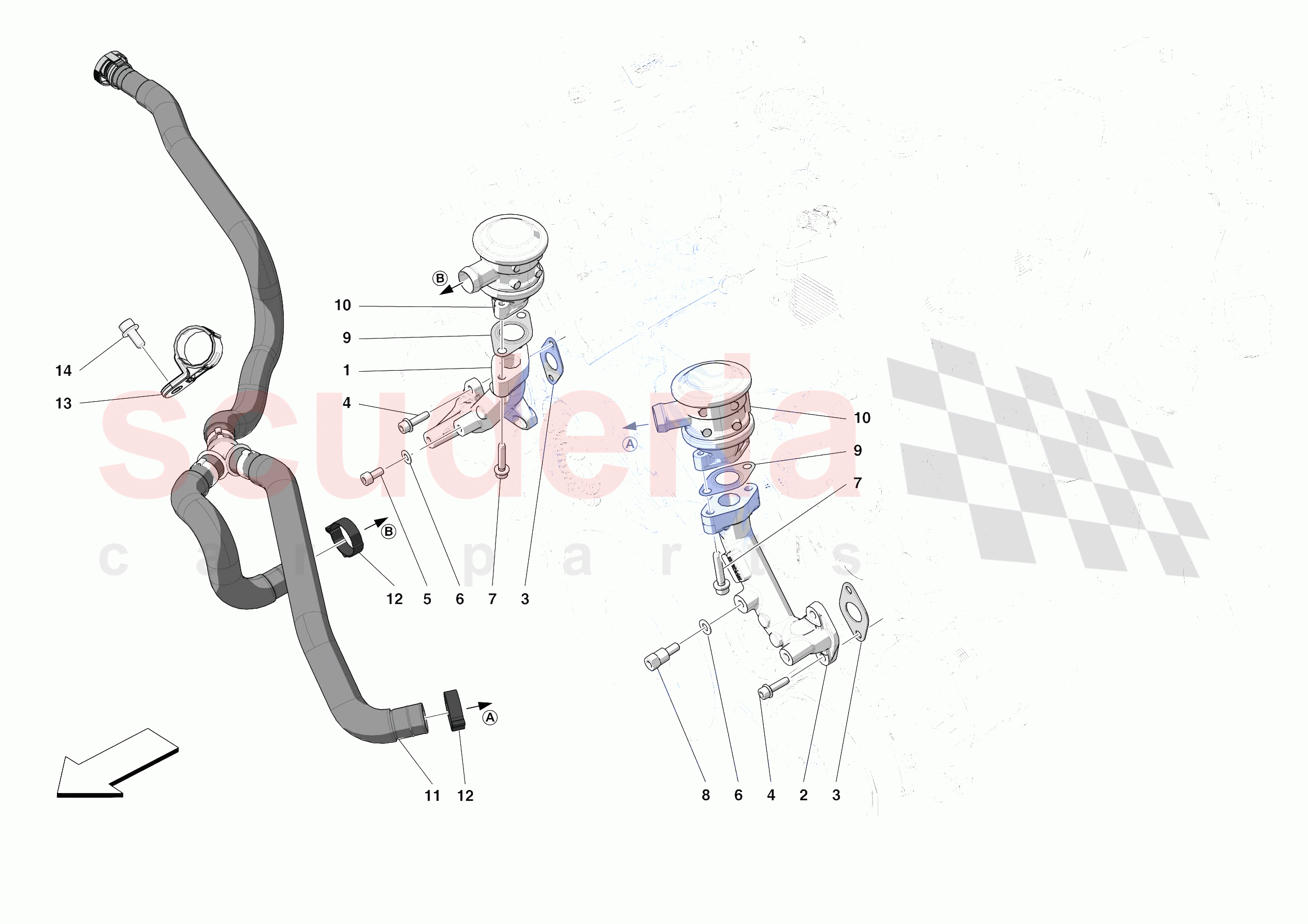 EMISSIONS CONTROL SYSTEM PIPES AND VALVES of Ferrari Ferrari F8 Tributo Europe RH