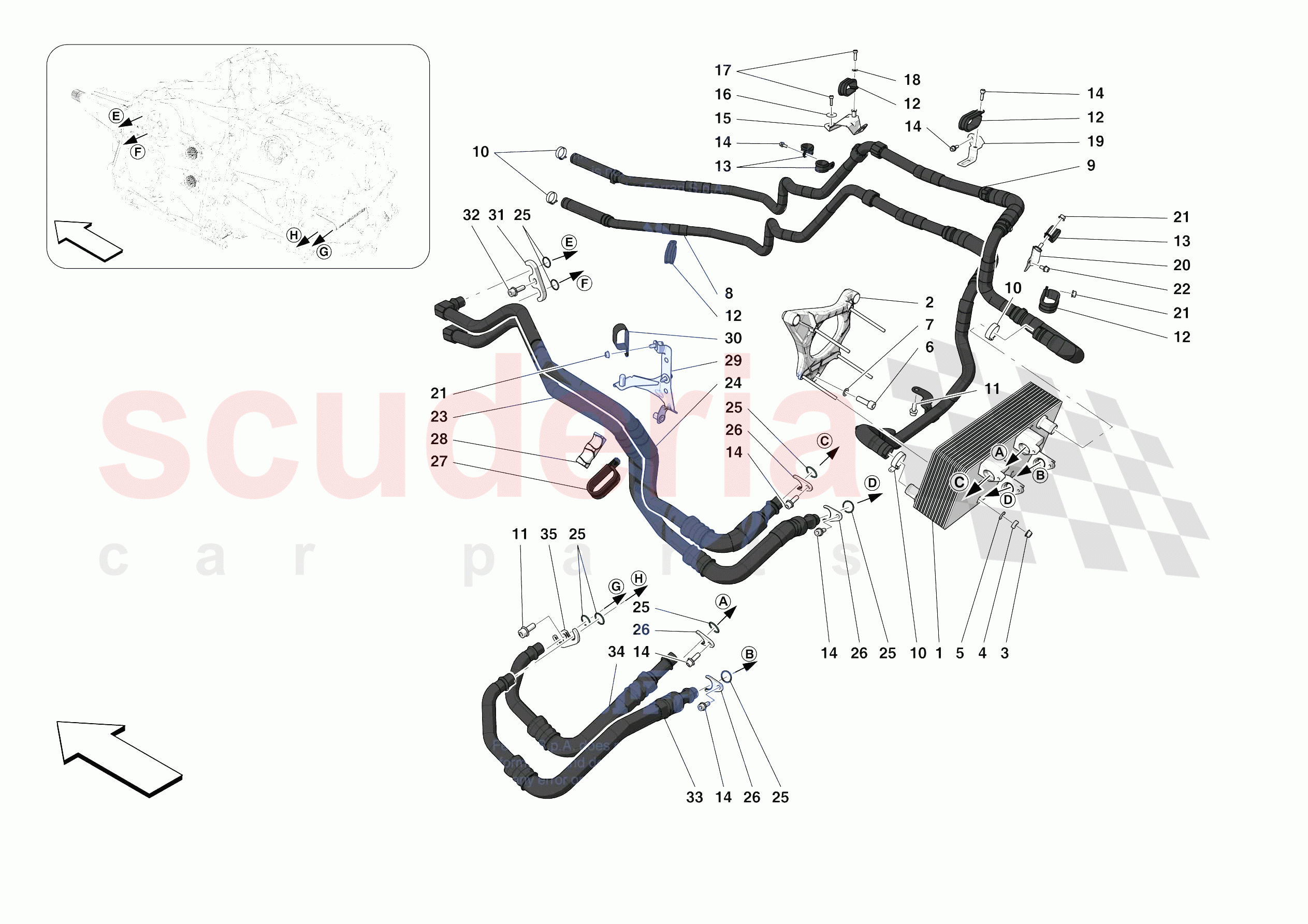 GEARBOX OIL HEAT EXCHANGER AND PIPES - HEAT EXCHANGER AND REAR PIPES of Ferrari Ferrari Monza SPA1 Europe