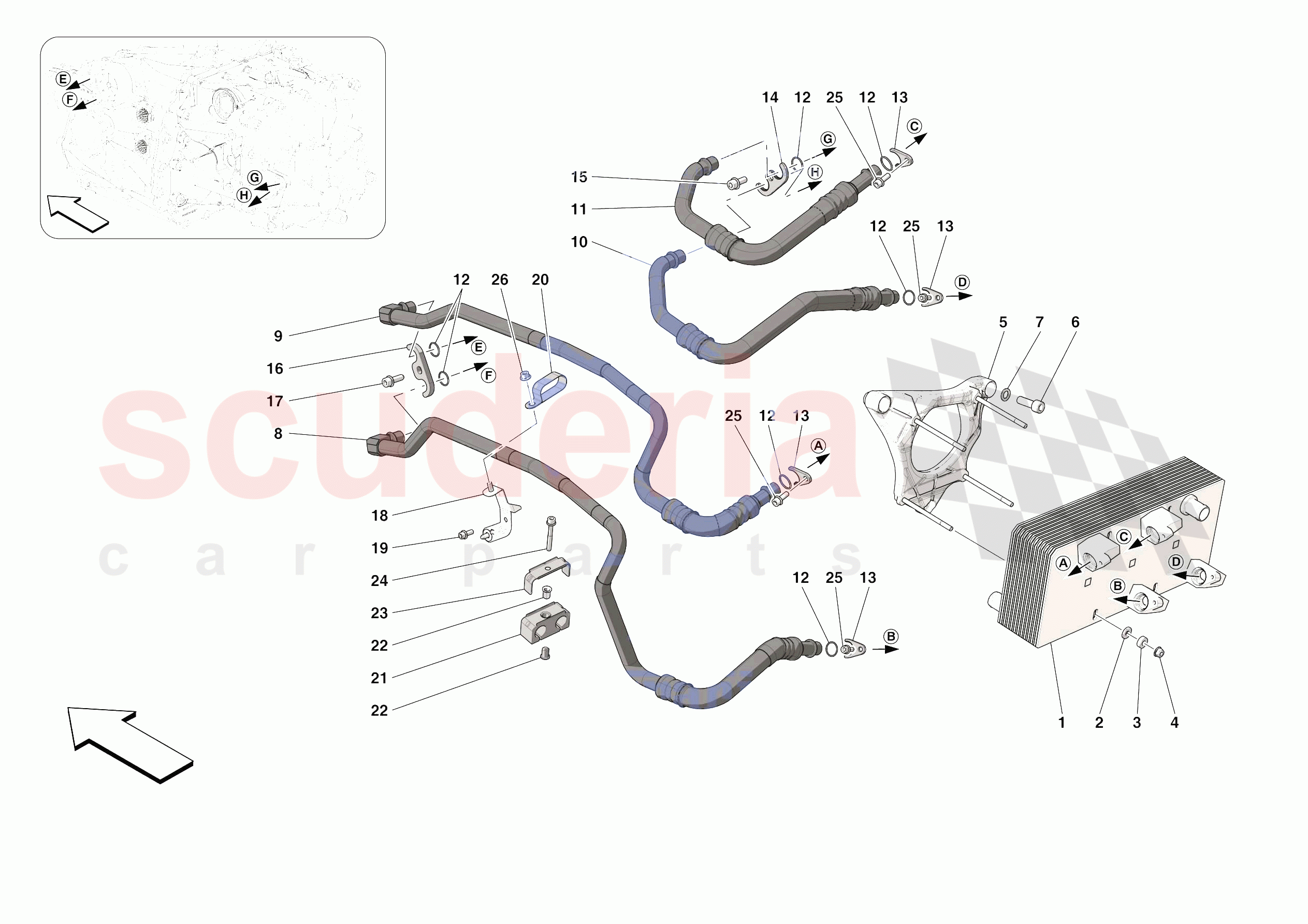 HEAT EXCHANGER AND GEARBOX OIL PIPES - HEAT EXCHANGER AND REAR PIPES of Ferrari Ferrari Portofino Europe